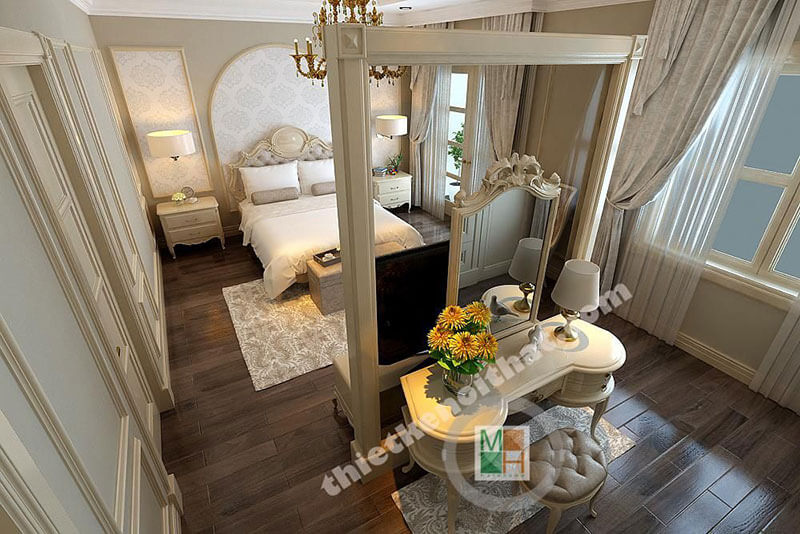 Thiết kế phòng ngủ ấn tượng với nội thất tân cổ điển, đường nét tinh tế tạo không gian như lạc bức vào hoàng cung thiết kế biệt thự tân cổ điển
