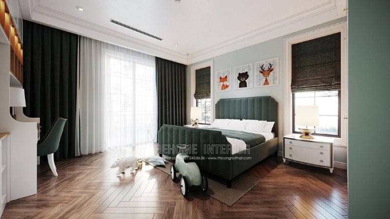 Giường ngủ bọc nệm xanh đẹp, độc đáo cho phòng con trai. thiết kế thi công nội thất biệt thự cao cấp