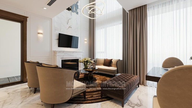 Thiết kế phòng khách chung cư tân cổ điển độc đáo, sang trọng