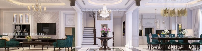 Mẫu thiết kế nội thất biệt thự Vinhomes Riverside là một trong những công trình thiết kế mang đậm phong cách tân cổ điển, sang trọng và quý phái Thi công nội thất biệt thự