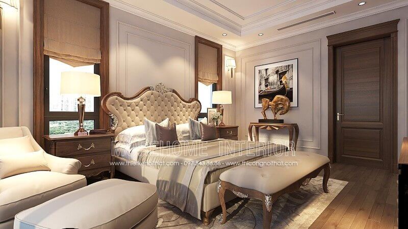 Việc trang trí phòng ngủ của chung cư cao cấp bằng một giường ngủ tân cổ điển sẽ tạo nên sự sang trọng.