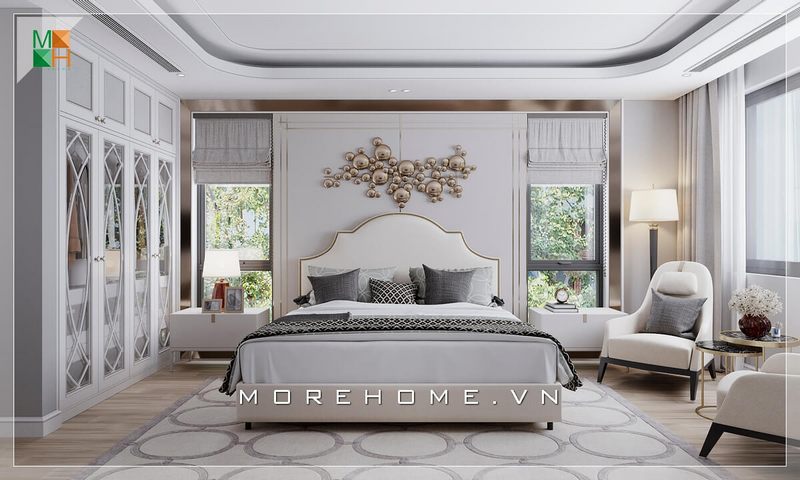 của bạn Giường ngủ cao cấp với thiết kế bọc nỉ viền vàng đầu giường có kiểu dáng uốn lượn sẽ góp phần tạo nên nét sang trọng, cao cấp cho không gian phòng ngủ của bạn.